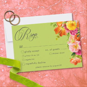 Lebendige Sommerblumen-Hochzeit in Limettengrün, O RSVP Karte