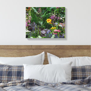 Lebendige Sommergarten-Blumenmuster-Hintergrund Leinwanddruck
