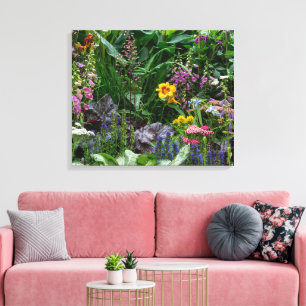 Lebendige Sommergarten-Blumenmuster-Hintergrund Leinwanddruck