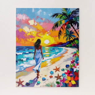 Lebendige Sonnenuntergang-Abstrakte Strandszene Puzzle