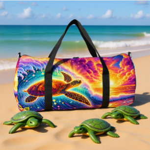 Lebendige Sonnenuntergangs-Schildkröte-Reise-Monog Duffle Bag
