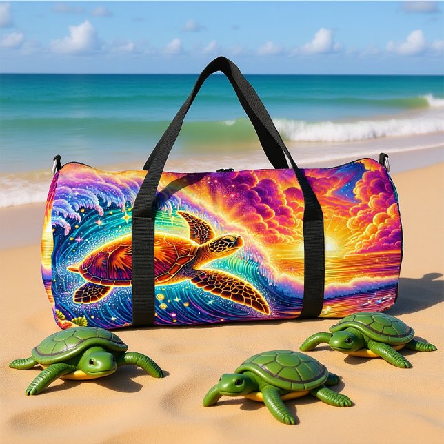 Lebendige Sonnenuntergangs-Schildkröte-Reise-Monog Duffle Bag (Von Creator hochgeladen)