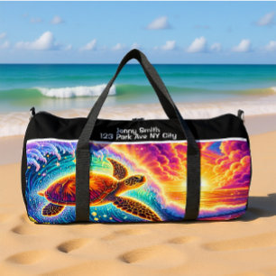Lebendige Sonnenuntergangs-Schildkröten-Reise-Mono Duffle Bag