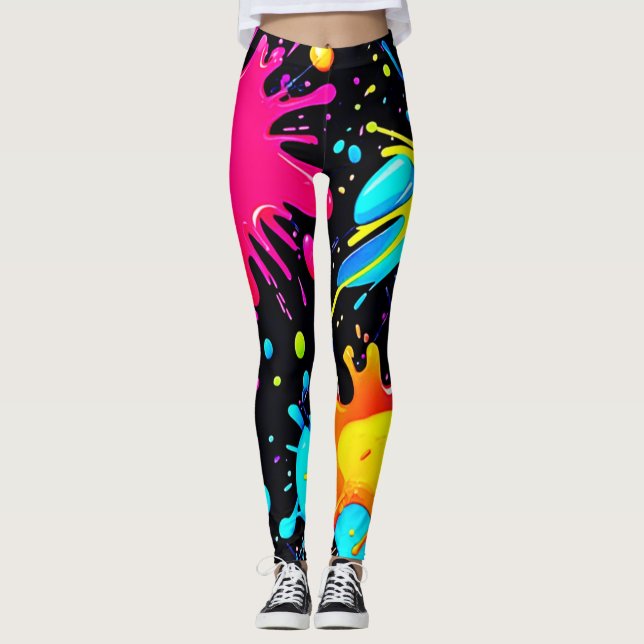 Lebendige Spritzkunst-Explosion Leggings (Vorderseite)
