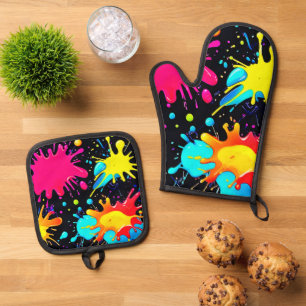 Lebendige Spritzkunst-Explosion Ofenhandschuh & Topflappen-Set