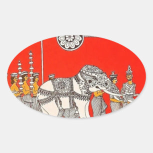 Lebendige sri-lankische White Elephant Kunst Ovaler Aufkleber