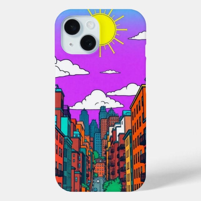 Lebendige Stadtsilhouette Sunset Pop Art iPhone 15 Case-Mate iPhone Hülle (Rückseite)