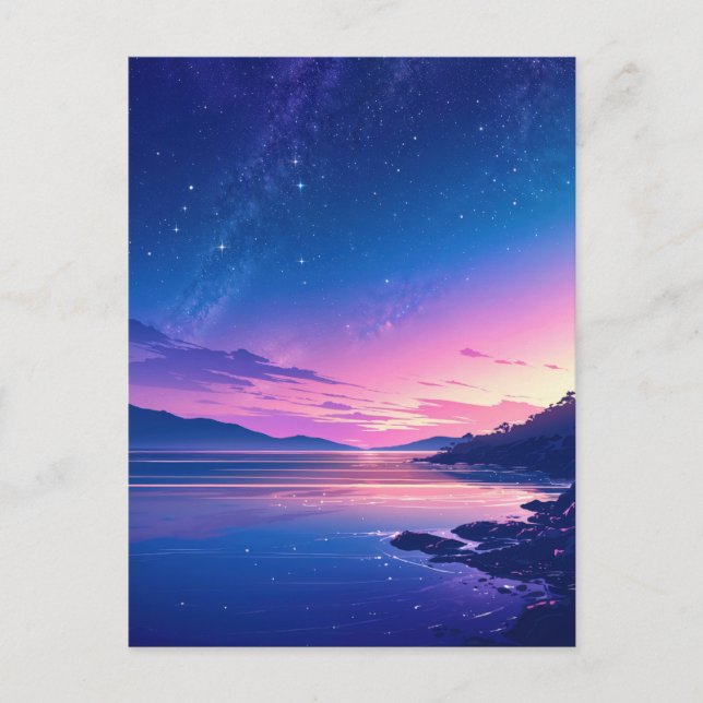 Lebendige Sternennacht-Küsten-Sonnenuntergang Postkarte (Vorderseite)