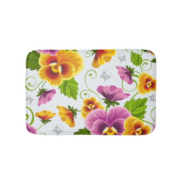 Lebendige Stiefmütterchen-Blüten Badematte (Vorderseite)