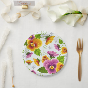 Lebendige Stiefmütterchen-Blüten Pappteller