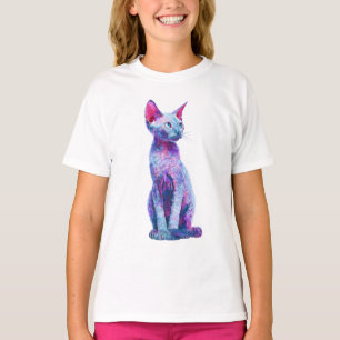 Lebendige stilisierte lockige Devon-Rex-Katze Kind T-Shirt