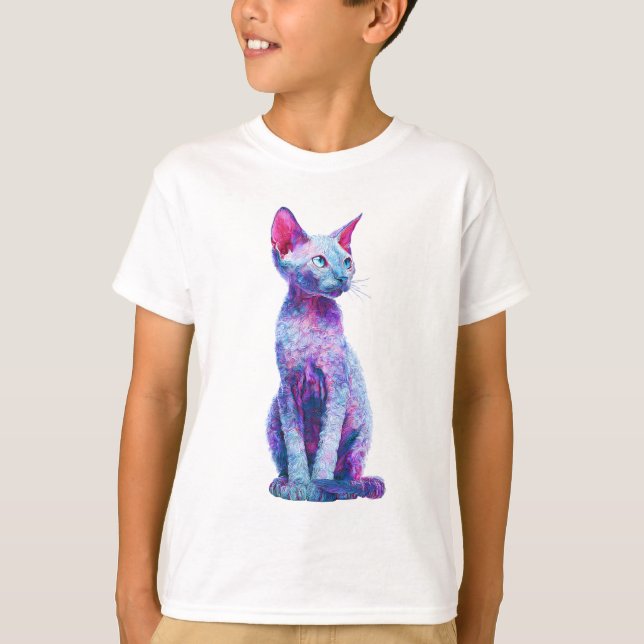 Lebendige stilisierte lockige Devon-Rex-Katze Kind T-Shirt (Vorderseite)
