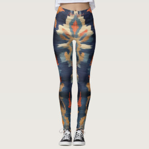 Lebendige stilvolle erdige Töne Muster Ikat Text Leggings