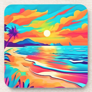 Lebendige Strand-Sonnenuntergang-Kunst Getränkeuntersetzer