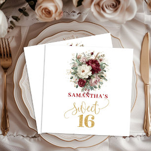 Lebendige Sweet 16 Blush Burgunder Florale Serviet Serviette