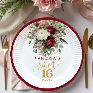 Lebendige Sweet 16 Blush Burgunder Florale Teller