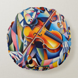 Lebendige Symphonie: Abstrakte Violinisten-Kunst Rundes Kissen