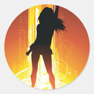 Lebendige Tanzflächen-Silhouette Pop-Art Runder Aufkleber