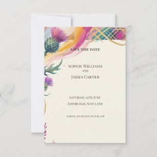 Lebendige Tartan-Distel Save-The-Date-Karte Save The Date