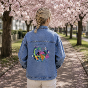 Lebendige Teal-Oriental-Koi-Drache-Lotusblume Jeansjacke