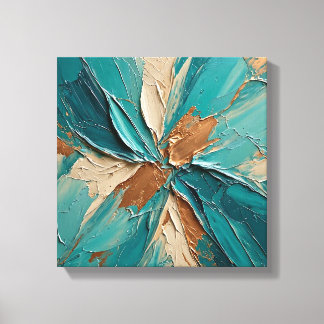 Lebendige Teal Türkis Bronze Folie Wirbel Wandkuns Leinwanddruck