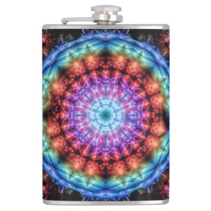 Lebendige Tie Dye Kaleidoskop Regenbogen Mandala Flachmann