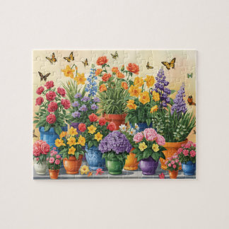 Lebendige Topfblumen und Schmetterlinge Puzzle