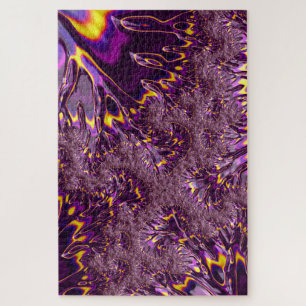 Lebendige Trippy Lila Gelbe Groovy Fraktal Kunst Puzzle
