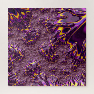 Lebendige Trippy Lila Gelbe Groovy Fraktal Kunst Puzzle