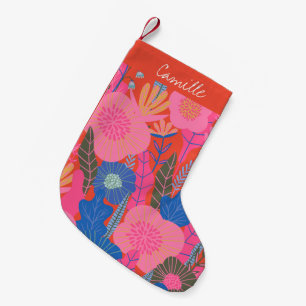 Lebendige tropische Blumen-Jungle-Rot personalisie Kleiner Weihnachtsstrumpf
