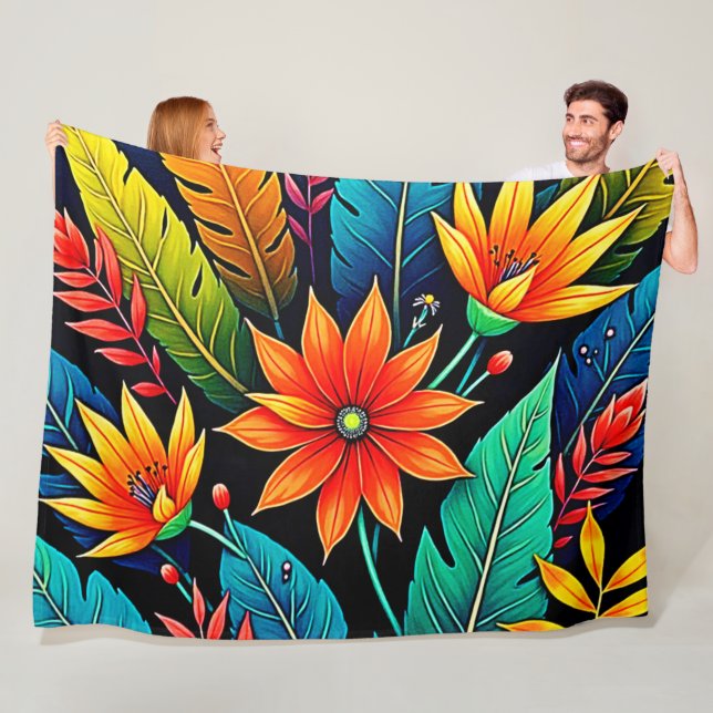 Lebendige tropische Blumenkunst Fleecedecke (Beispiel)
