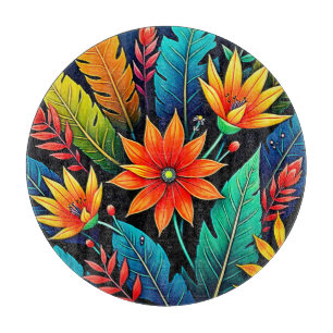 Lebendige tropische Blumenkunst Schneidebrett