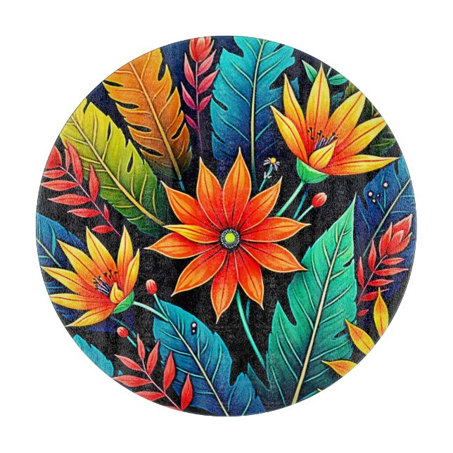 Lebendige tropische Blumenkunst Schneidebrett (Vorderseite)