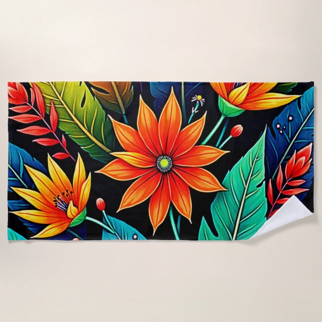 Lebendige tropische Blumenkunst Strandtuch (Vorderseite)