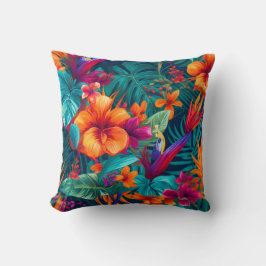 lebendige tropische orangefarbene Blumen-Innenauss Kissen