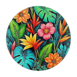 Lebendige tropische Regenwald-Blüten-Kunst Schneidebrett