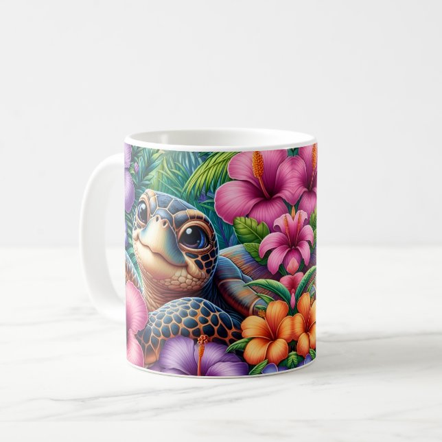 Lebendige tropische Schildkröte Kaffeetasse (Vorderseite Links)