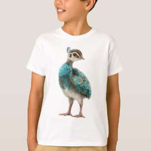 Lebendige Türkis-Baby-Pfau-Illustration Kinder T-Shirt