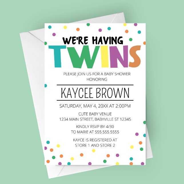 Lebendige Typografie mit Twins-Kinderdusche Einladung (We're having Twins Vibrant Typography colorful baby shower invitation)