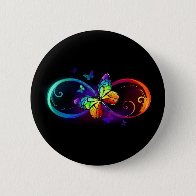 Lebendige Unendlichkeit mit Regenbogen-Schmetterli Button (Vorderseite)