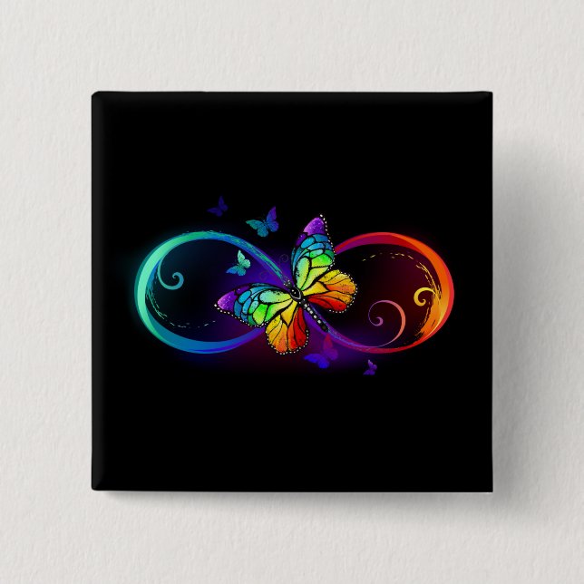 Lebendige Unendlichkeit mit Regenbogen-Schmetterli Button (Vorderseite)