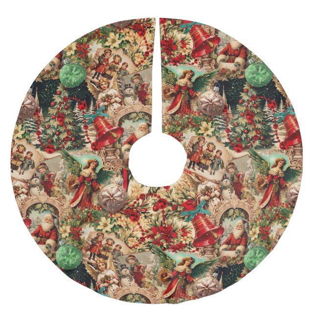 Lebendige viktorianische Weihnachtscollage Polyester Weihnachtsbaumdecke (Vorderseite)