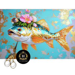 Lebendige Vintage-Blumen-Fisch-Dekoupage Seidenpapier