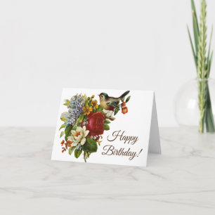 Lebendige Vintage-Blumen und Vogel Alles Gute zum Karte