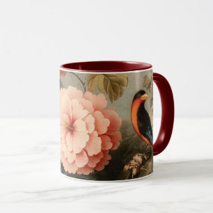 Lebendige Vintage-Blumen- und Vogelszene Tasse