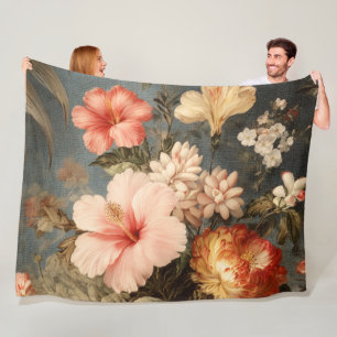 Lebendige Vintage-Blumenanordnung Fleecedecke