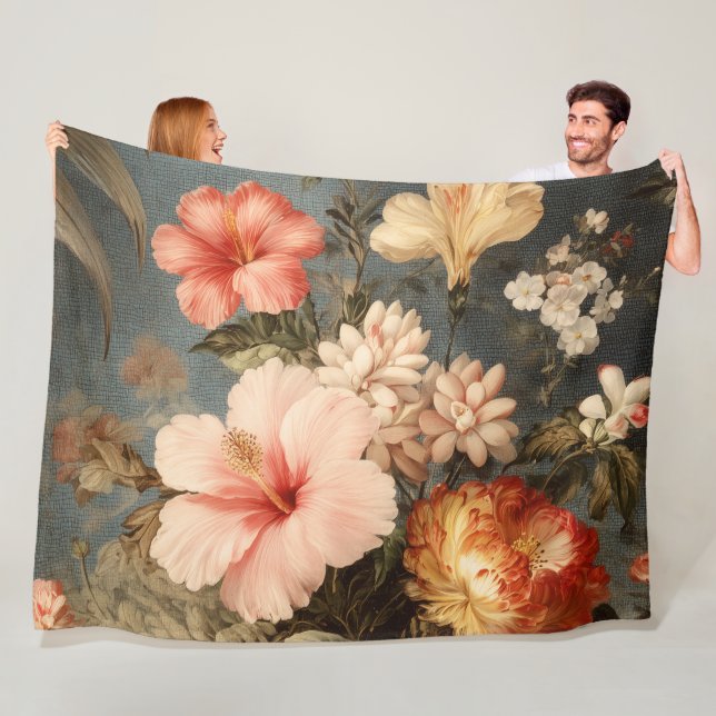 Lebendige Vintage-Blumenanordnung Fleecedecke (Beispiel)
