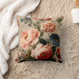 Lebendige Vintage-Blumenanordnung Kissen