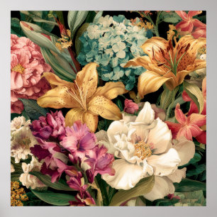 Lebendige Vintage-Blumenarrangement Poster