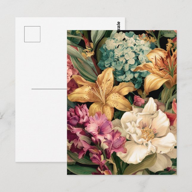 Lebendige Vintage-Blumenarrangement Postkarte (Vorne/Hinten)